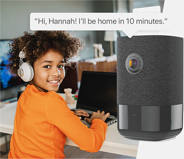 Parent speaking with child on two way voice camera